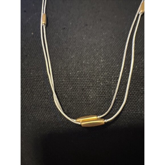 Chicos Silver Gold Tone Thin Beads 14" Long Layering Statement Necklace NEW - Picture 2 of 15